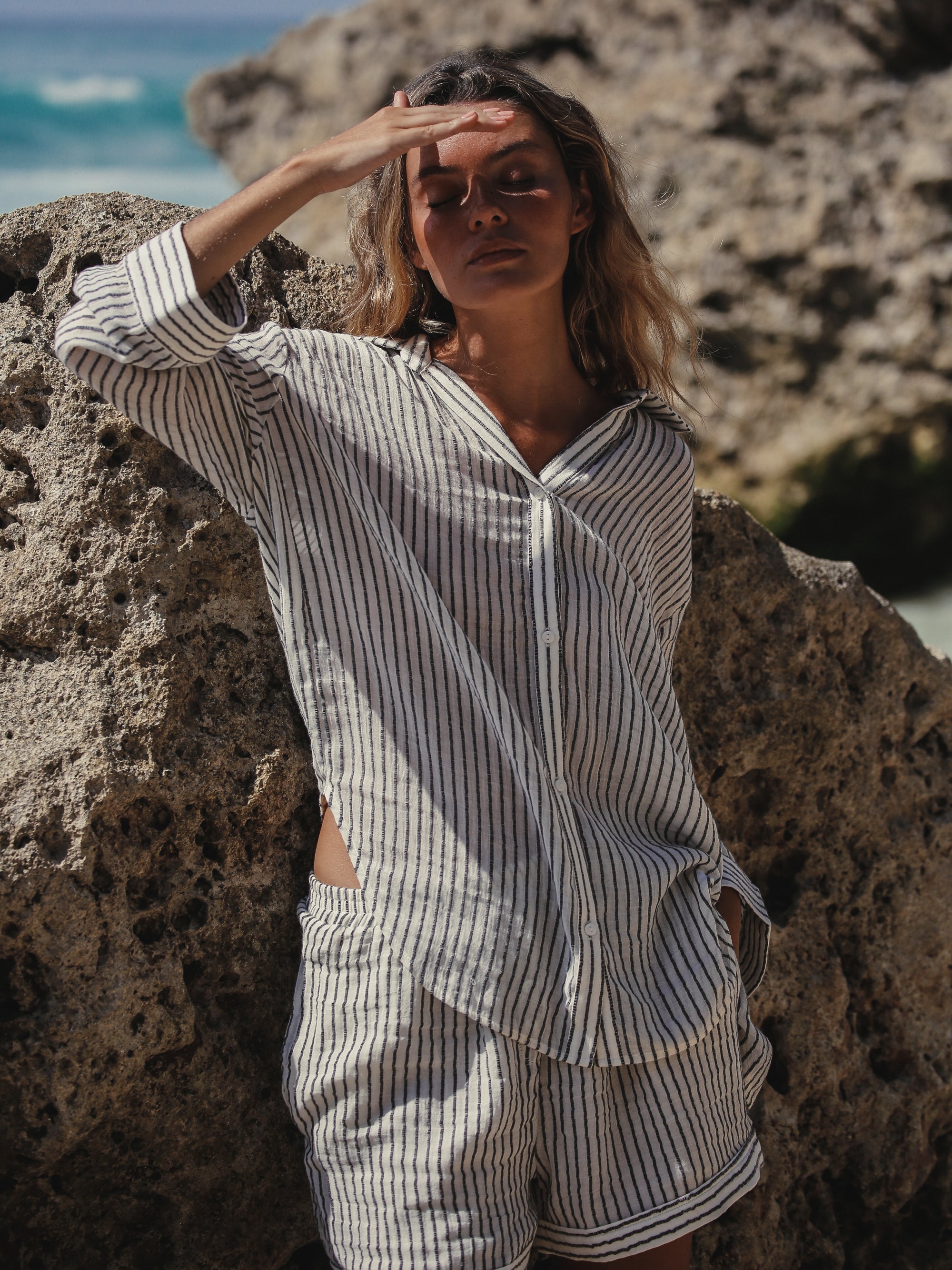 Voyage Short Set - Black Stripes