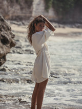 Gaia Drawstring Mini Dress - Natural With Gold Stripes