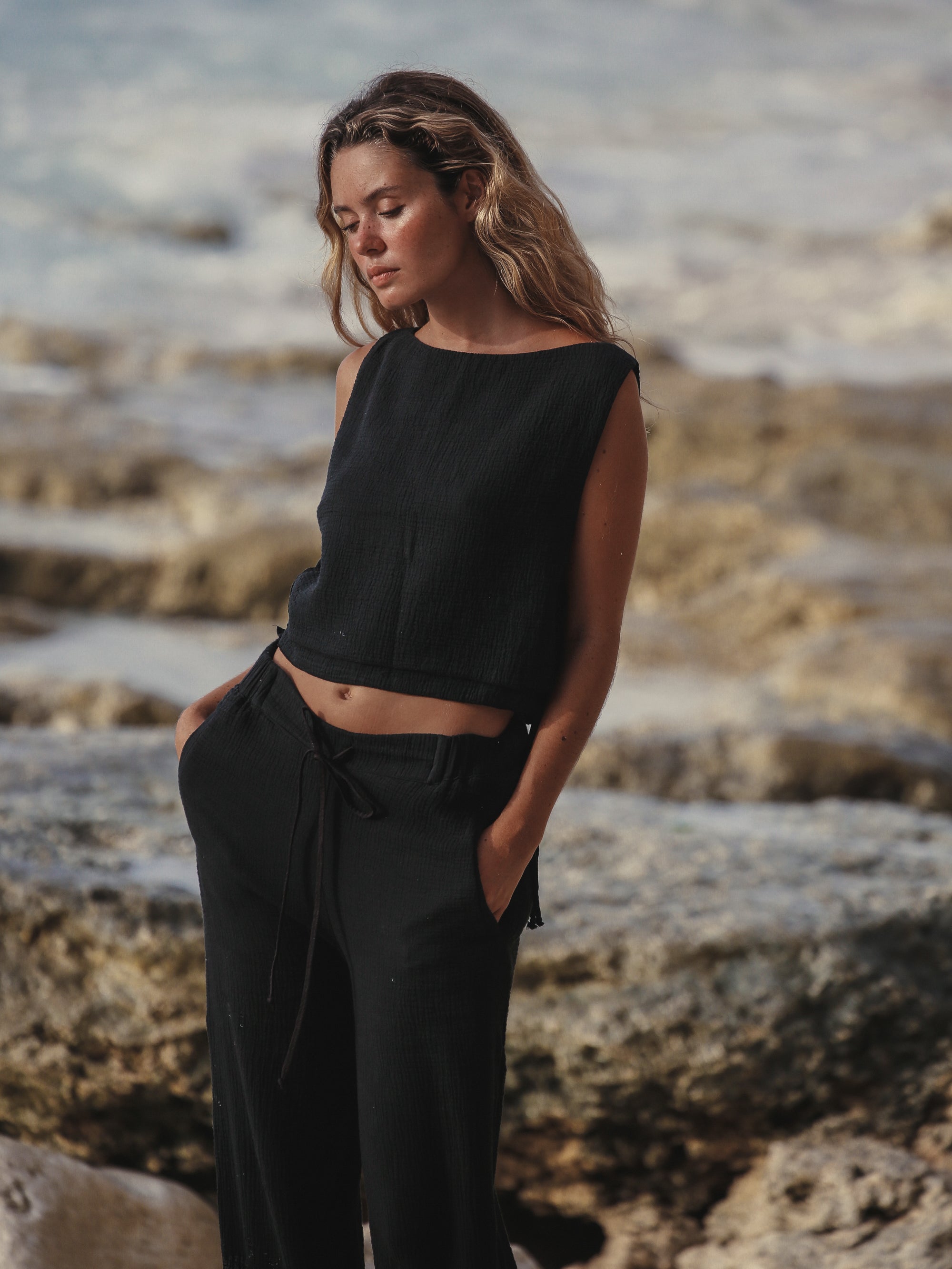 Mia Side Ties Top - Black