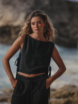 Mia Side Ties Top - Black