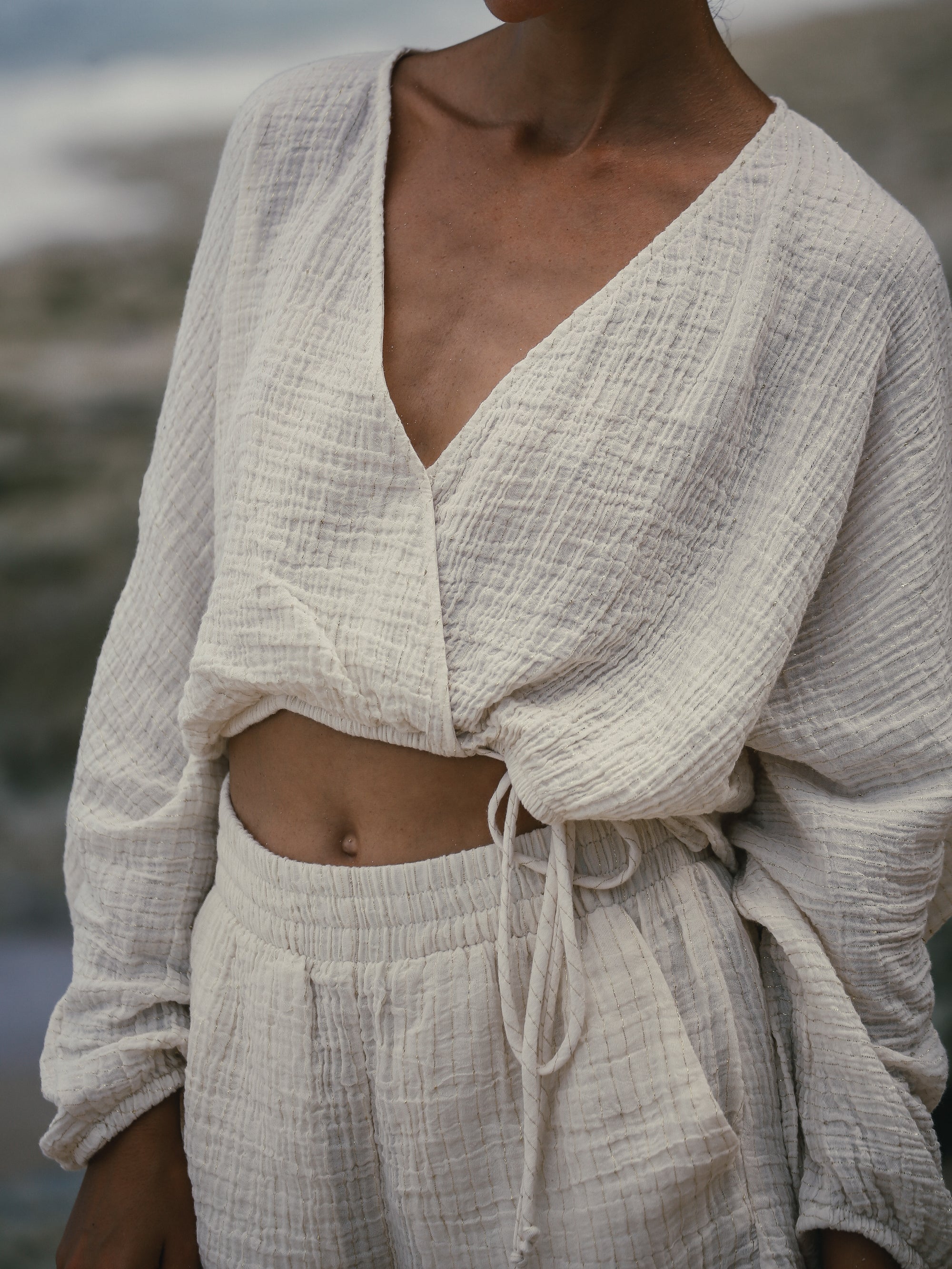 Siena Top - Natural with Gold Stripes