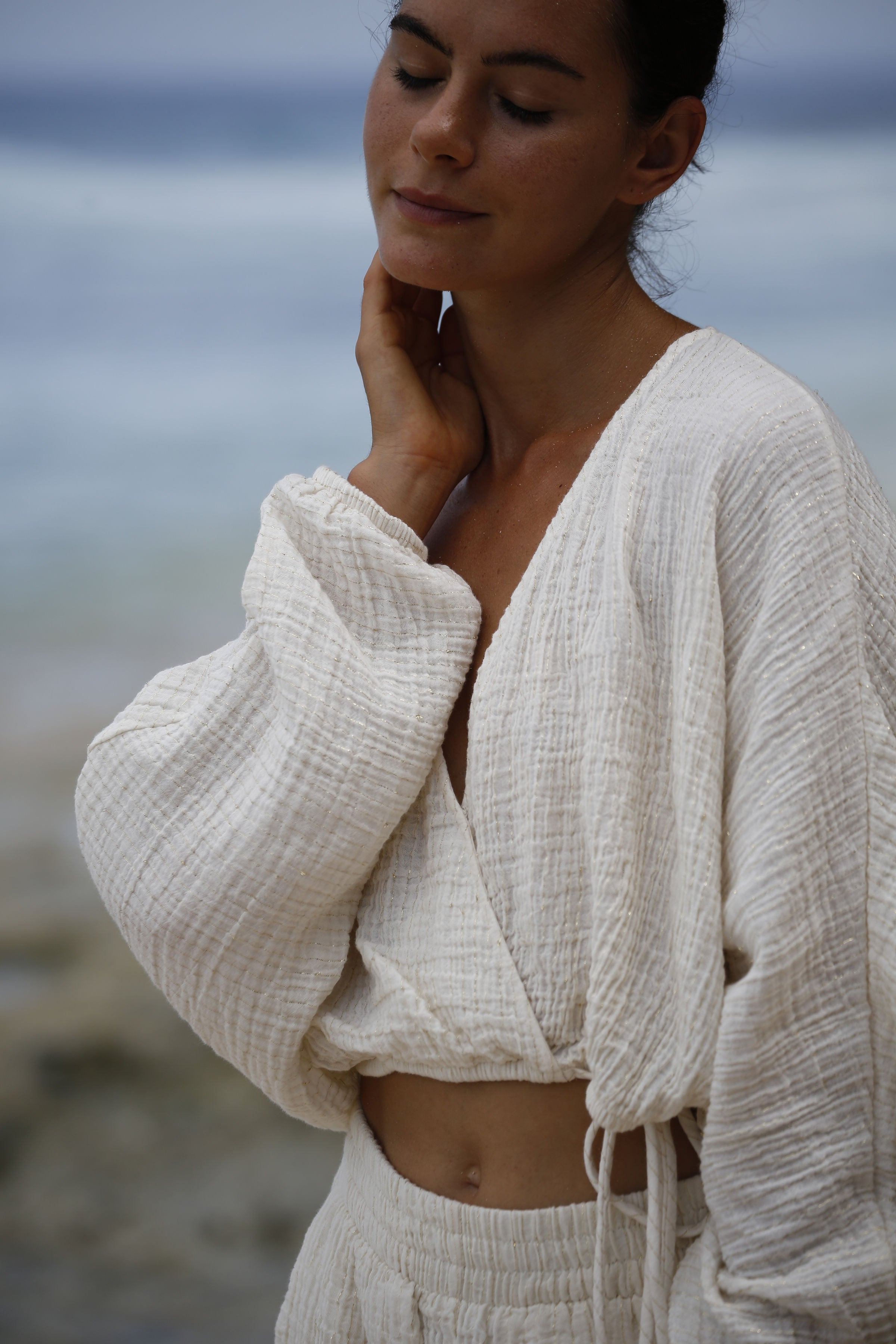 Siena Top - Natural with Gold Stripes