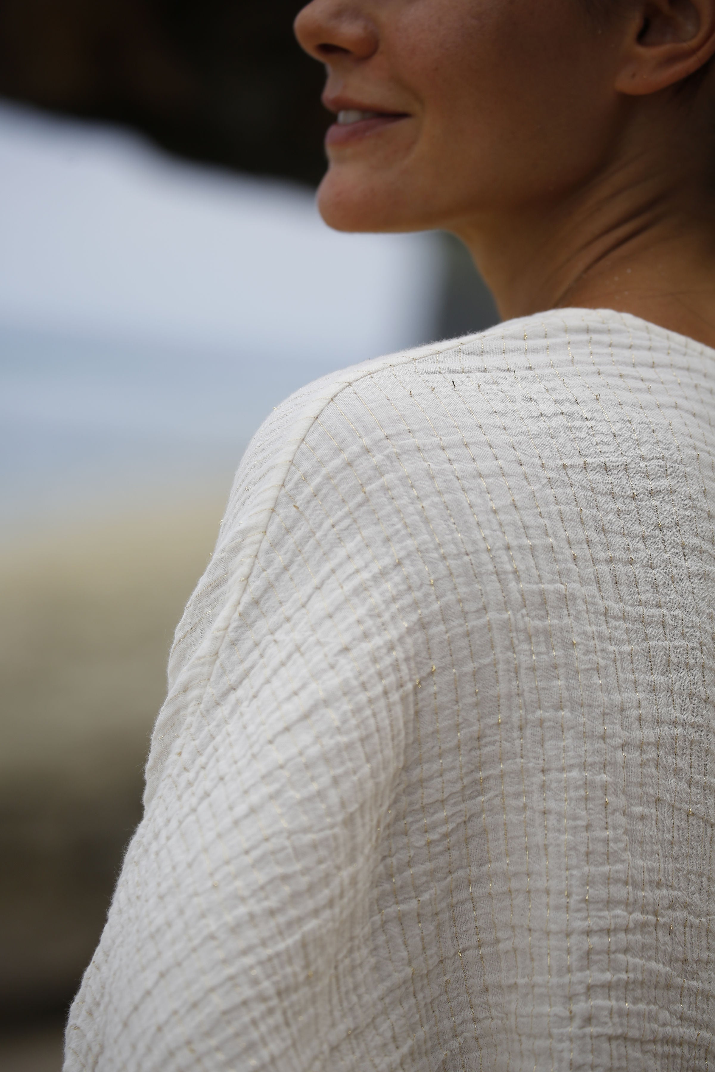 Siena Top - Natural with Gold Stripes