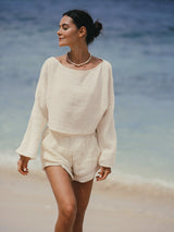 Echo Crop Top - Natural With Gold Stripes