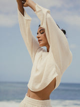Echo Crop Top - Natural With Gold Stripes