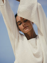 Echo Crop Top - Natural With Gold Stripes
