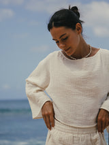 Echo Crop Top - Natural With Gold Stripes