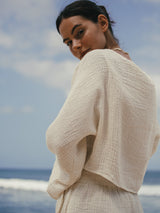 Echo Crop Top - Natural With Gold Stripes