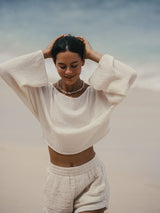 Echo Crop Top - Natural With Gold Stripes