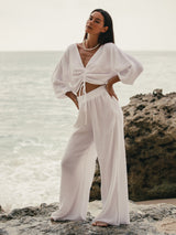 Gaia Drawstring Crop Top - White