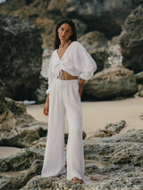 Gaia Drawstring Crop Top - White