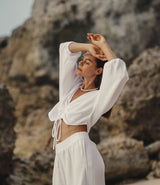 Gaia Drawstring Crop Top - White
