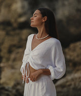 Gaia Drawstring Crop Top - White