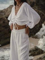 Gaia Drawstring Crop Top - White
