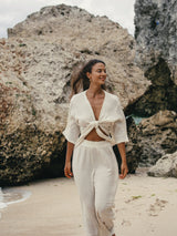 Bali Wrap Top - Natural With Gold Stripes