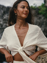 Bali Wrap Top - Natural With Gold Stripes
