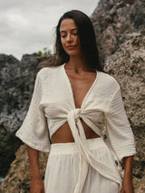 Bali Wrap Top - Natural With Gold Stripes