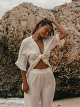 Bali Wrap Top - Natural With Gold Stripes