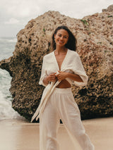 Bali Wrap Top - Natural With Gold Stripes