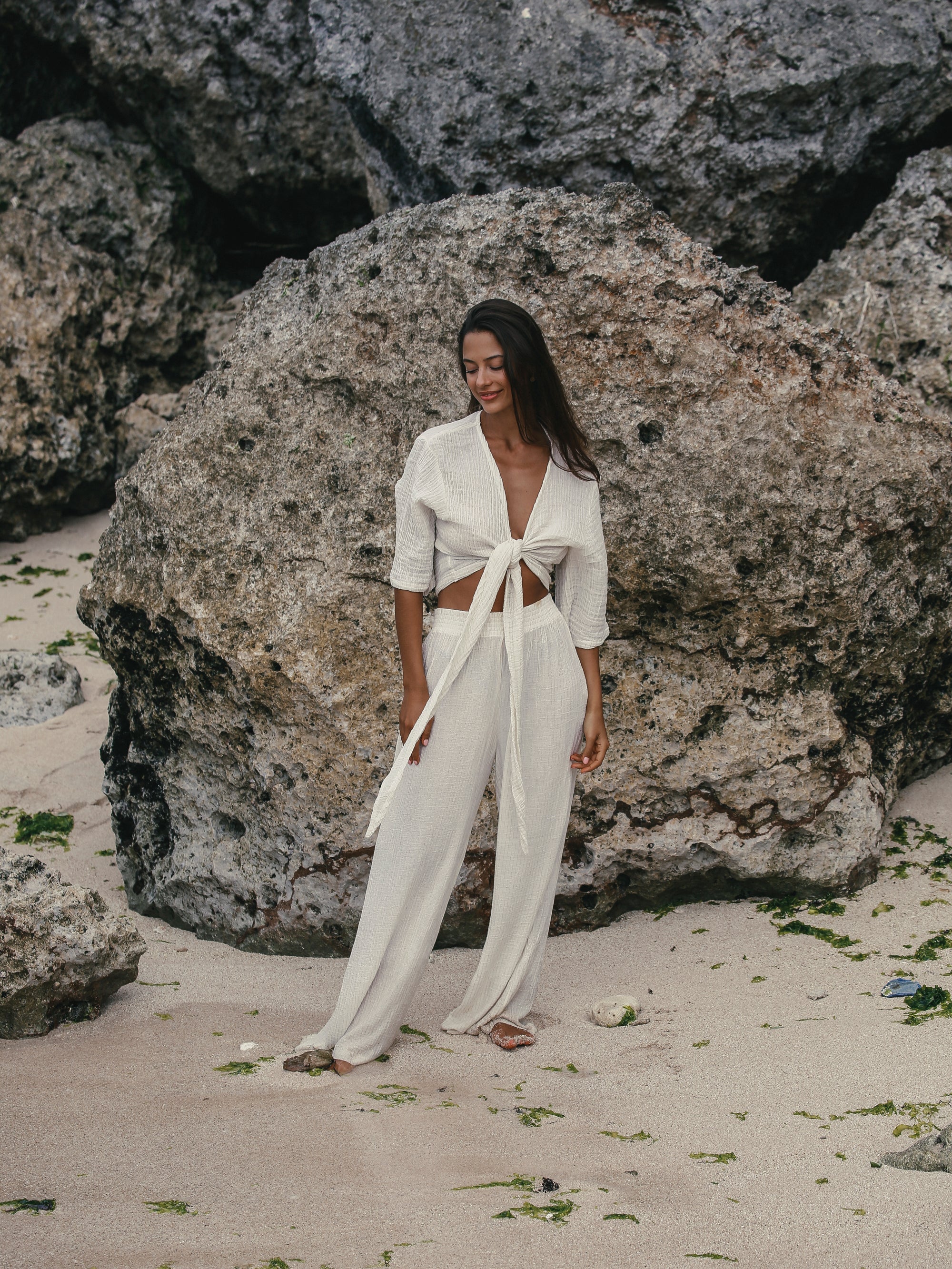 Bali Wrap Top - Natural With Gold Stripes
