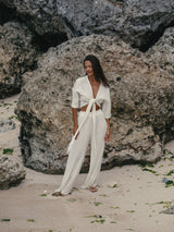 Bali Wrap Top - Natural With Gold Stripes