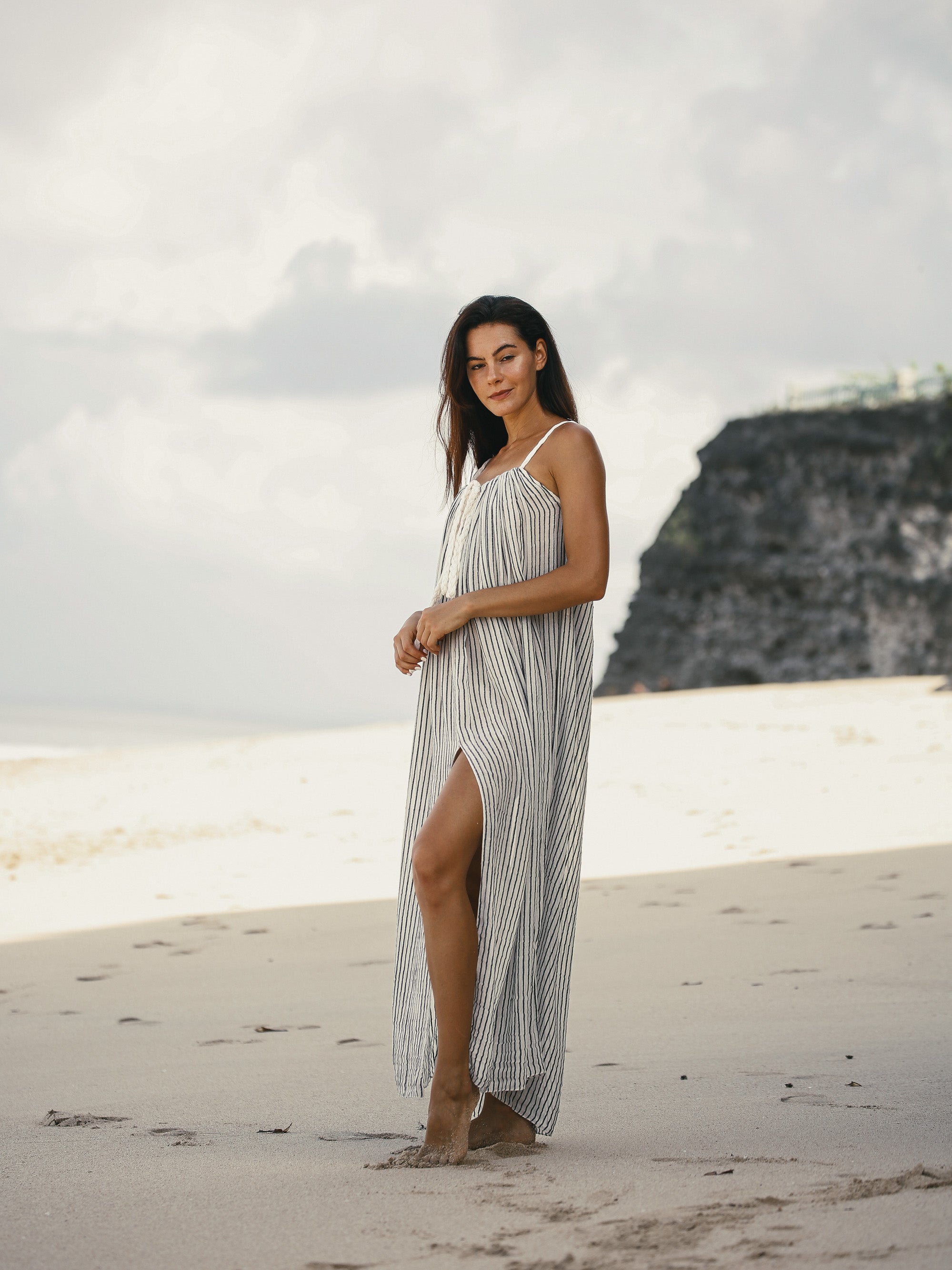 Breeze Beach Dress - Black Stripes
