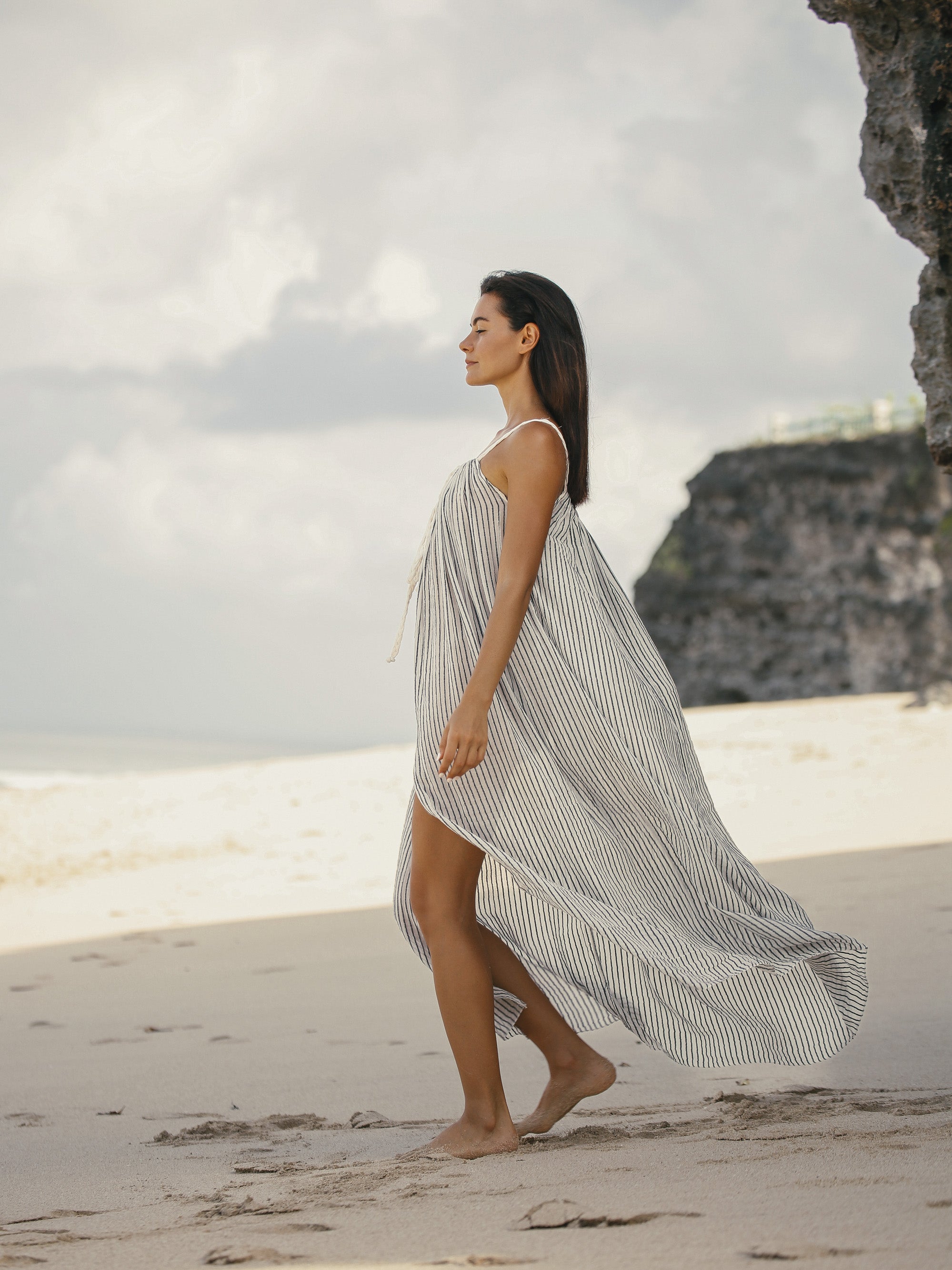 Breeze Beach Dress - Black Stripes