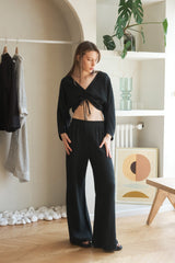 Gaia Drawstring Crop Top - Black