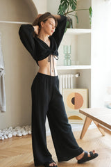 Gaia Drawstring Crop Top - Black