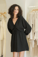 Gaia Drawstring Mini Dress - Black