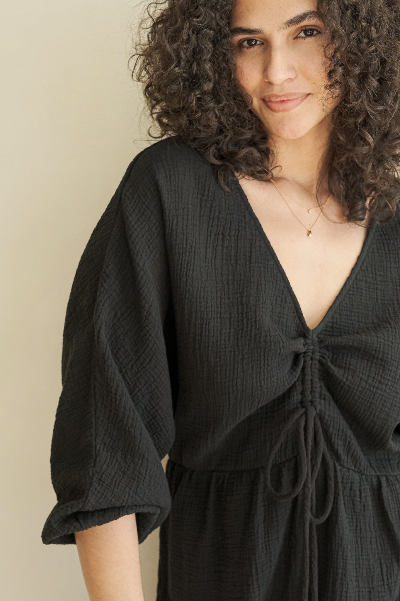 Gaia Drawstring Mini Dress - Black