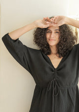 Gaia Drawstring Mini Dress - Black