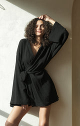 Luna Kimono Wrap Dress - Black