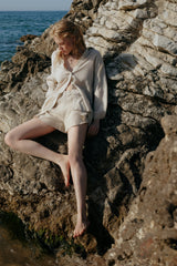 Mia Shirt - Natural with Gold Stripes