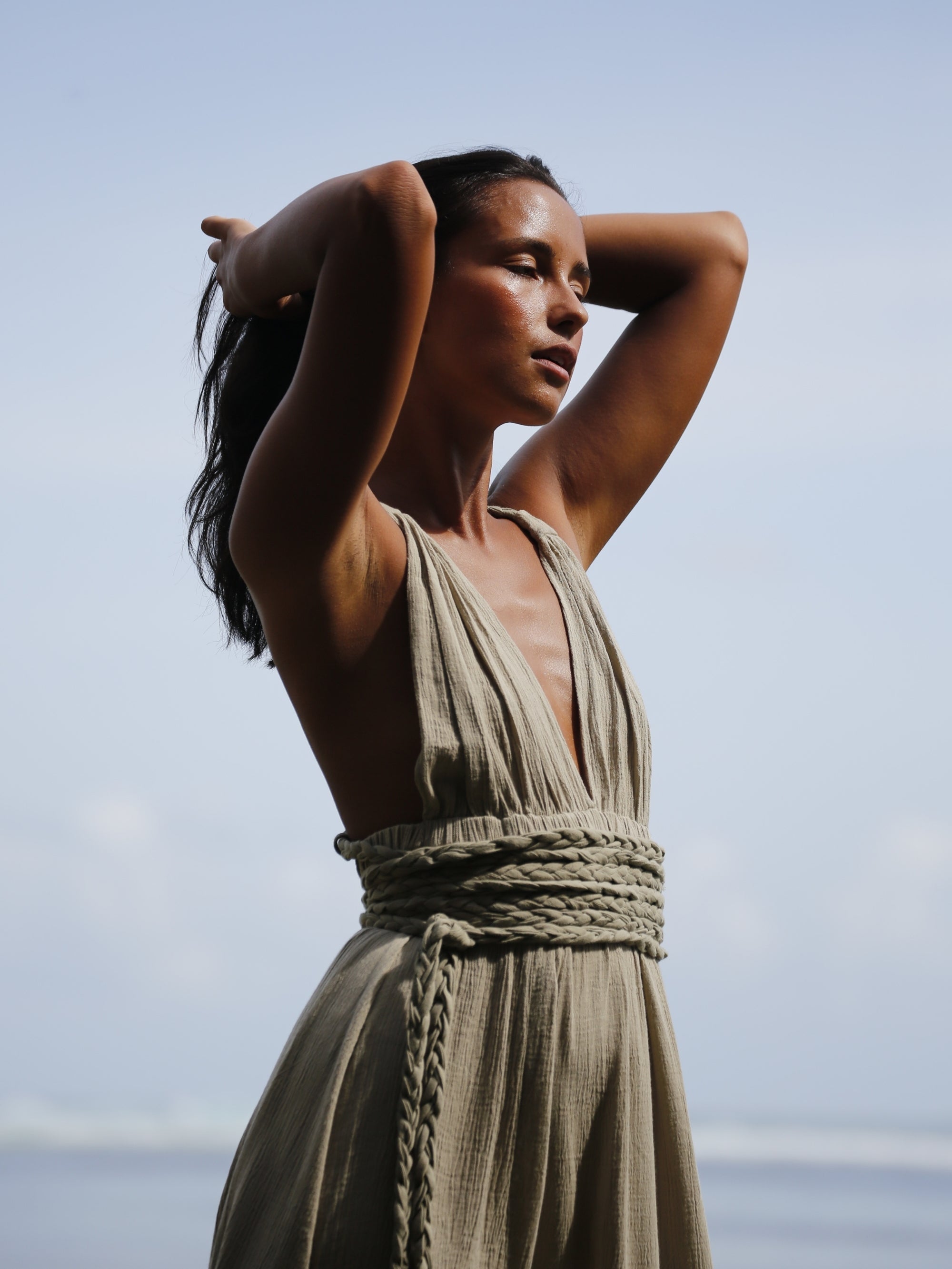 Muse Braided Straps Dress - Khaki Green