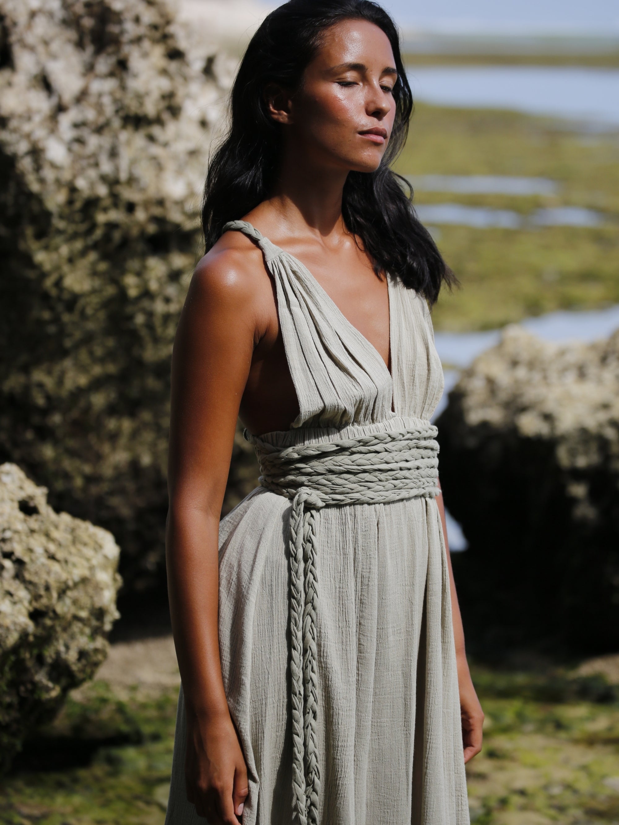 Muse Braided Straps Dress - Khaki Green