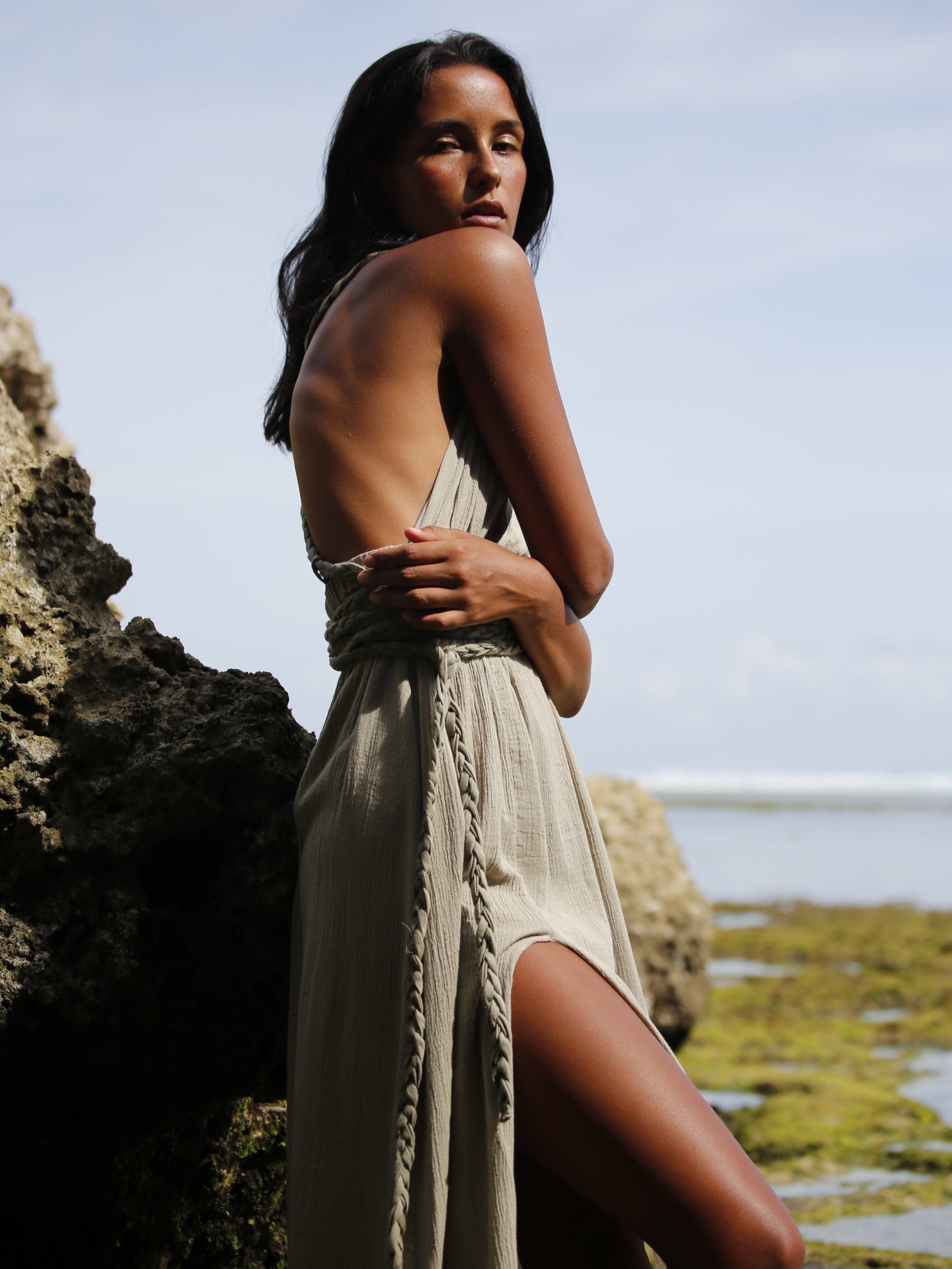 Muse Braided Straps Dress - Khaki Green
