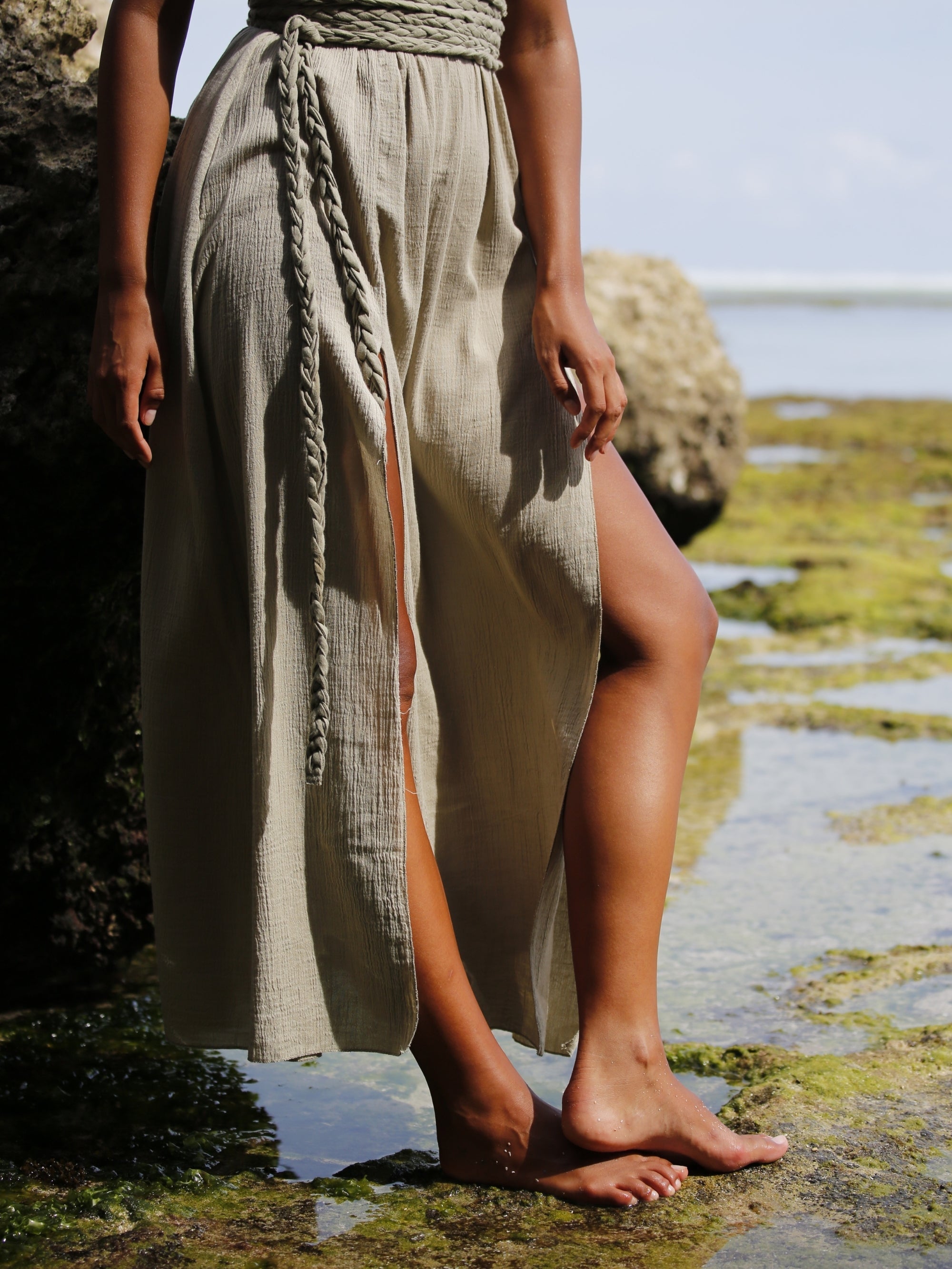 Muse Braided Straps Dress - Khaki Green