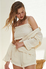 Aria Top Natural With Gold Stripes - The Handloom