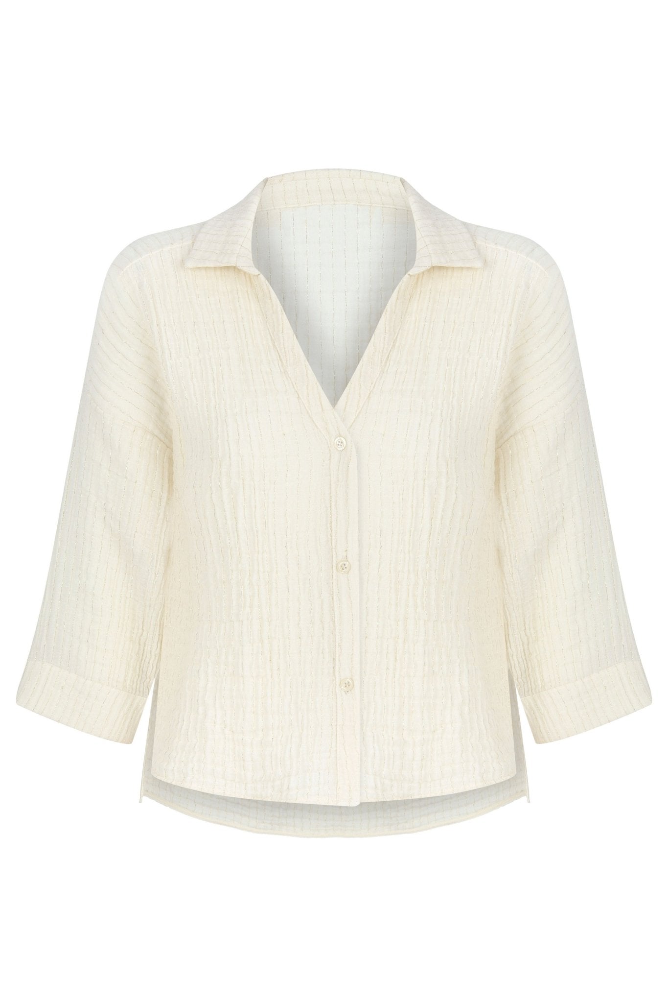 Echo Mini Shirt Natural With Gold Stripes - The Handloom