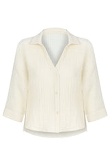 Echo Mini Shirt Natural With Gold Stripes - The Handloom