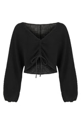 Gaia Drawstring Crop Top Black - The Handloom