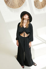Gaia Drawstring Crop Top Black - The Handloom