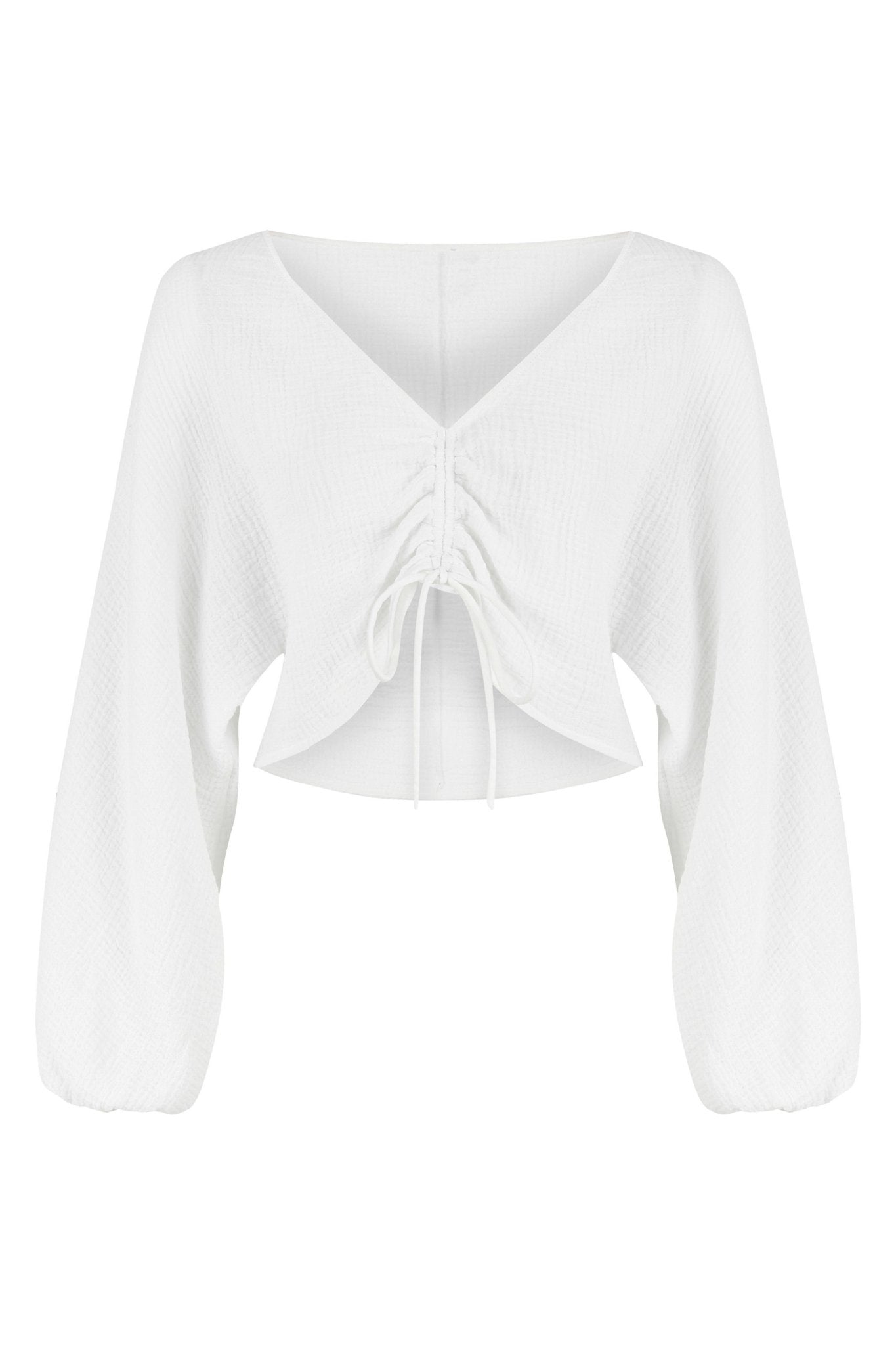 Gaia Drawstring Crop Top White - The Handloom