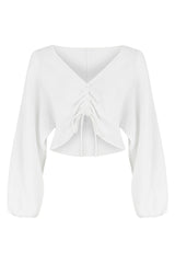 Gaia Drawstring Crop Top White - The Handloom