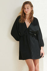 Gaia Drawstring Mini Dress Black - The Handloom