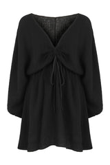 Gaia Drawstring Mini Dress Black - The Handloom