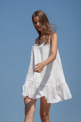 Liv Mini Ruffle Dress White Stripes - The Handloom