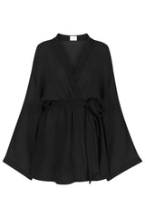 Luna Kimono Wrap Dress Black - The Handloom