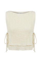 Mia Side Ties Top Oatmeal - The Handloom